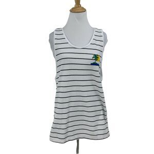 Zara Palm Tree Tank Top Womens M Medium Stripe Scoop Neck Island Casual Shirt